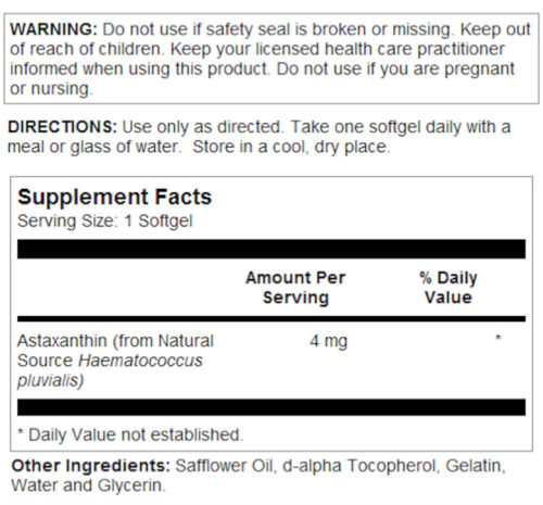 Astaxanthin 4 mg (Астаксантин 4 мг) 60 мягких капсул (Solaray) фото 3