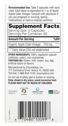 Apple Cider Vinegar 710 mg (Яблочный уксус 710 мг) 120 капсул (Enzymedica) фото 4