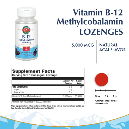 B-12 Methylcobalamin 5000 mcg (Б-12 Метилкобаламин мкг) 60 леденцов (KAL) ягоды Асаи фото 2