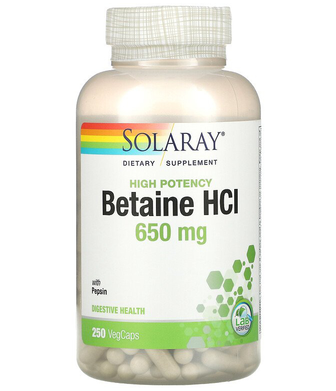 BETAINE HCL 650 MG WITH PEPSIN ОТ SOLARAY