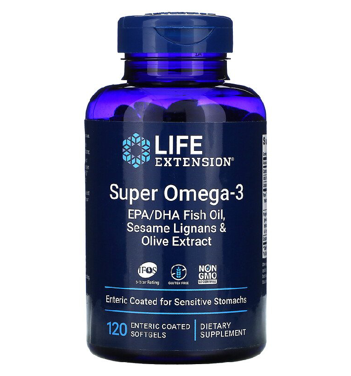 SUPER OMEGA-3 EPA/DHA FISH OIL SESAME LIGNANS & OLIVE EXTRACT ОТ LIFE EXTENSION