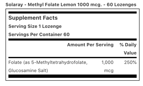 Methyl Folate 1000 mcg High Potency (Метил фолат 1000 мкг) 60 леденцов (Solaray) фото 3