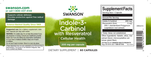 Indole-3-Carbinol 200 mg with Resveratrol 60 капсул (Swanson) фото 3