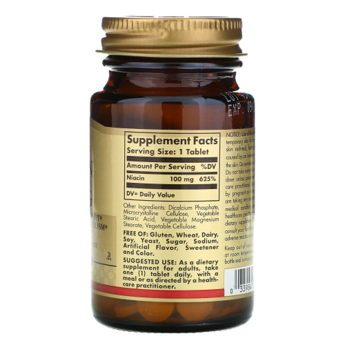 Niacin Vitamin B3 100 мг (Ниацин) 100 таблеток (Solgar) фото 2