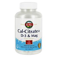 Cal-Citrate+ D3 & Mag 1000 мг (Кальций цитрат с витамином Д3 и Магнием) 120 таб (KAL)