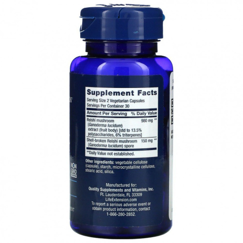 Reishi Extract Mushroom Complex 60 вег капсул (Life Extension) фото 2