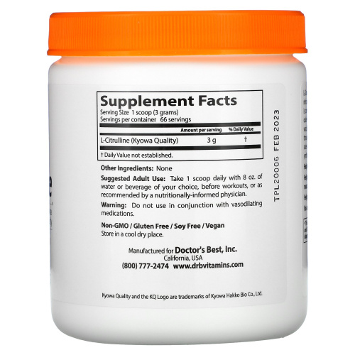 L-Citrulline (Цитрулин) 200 г (Doctor`s Best) фото 2