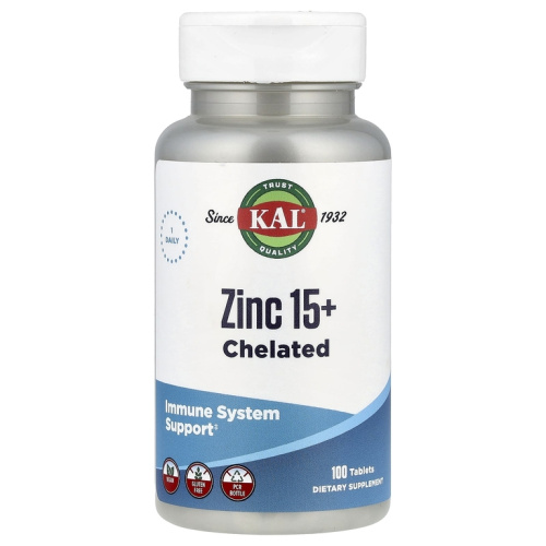 Zinc 15+ Chelated (Хелатный Цинк с гидрохлоридом бетаина и микроэлементами) 100 таблеток (KAL)_