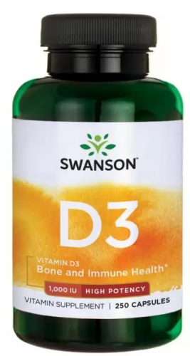 Vitamin D3 1000 МЕ (Витамин Д3 25 мкг) 250 капсул (Swanson)