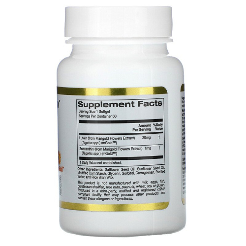 Lutein 20 мг with Zeaxanthin (Лютеин с Зеаксантином) 60 капс (California Gold Nutrition) фото 2