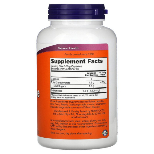 D-Mannose 500 mg (D-манноза 500 мг) 240 вегетарианских капсул (Now Foods) фото 2