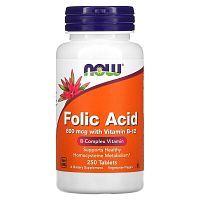 Folic Acid with Vitamin B-12 800 мкг (Фолиевая кислота и Б12)  250 табл (Now Foods)