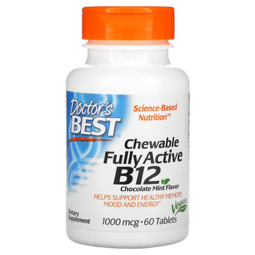 Fully Active B-12 (Активный витамин B12) 1000 мкг 60 жевательных таблеток (Doctor's Best)
