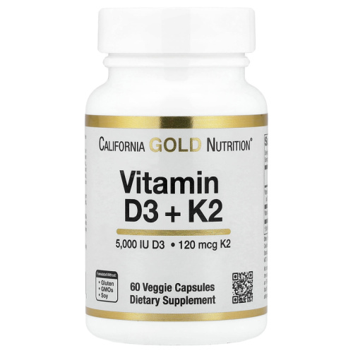 Vitamin D3 + K2 5000 IU / 120 мкг 60 капсул (California Gold Nutrition)