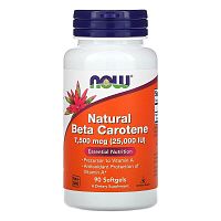 Natural Beta Carotene 25000 IU (Бета Каротин) 90 гел капс (срок годности 05/2023) (Now Foods)