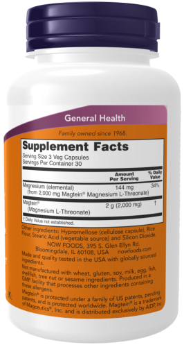 Magtein Magnesium L-Threonate (L-треонат магния) 90 вег капсул (Now Foods) фото 5