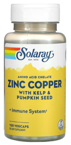 Zinc Copper with Kelp & Pumpkin Seed 100 вег капсул (Solaray)