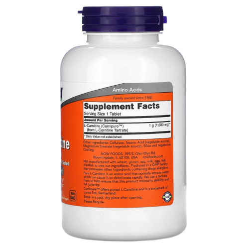 L-Carnitine 1000 мг (Л-Карнитин Тартрат) 100 таб (Now Foods) фото 2