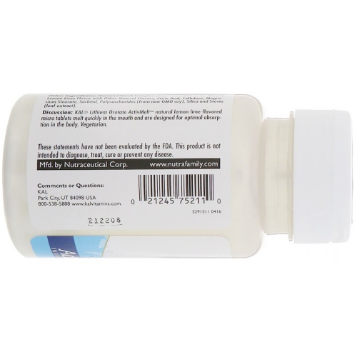 Lithium Orotate 5 mg ActivMelt (Литий Оротат 5 мг) 90 микро таблеток (KAL) фото 3