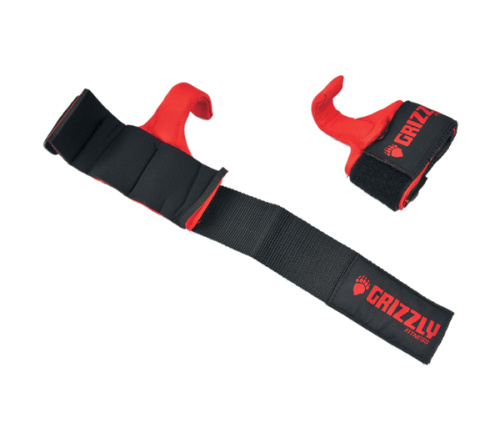 Ремни для тяги с крюком Grizzly Power Claws Hook Straps черный/красный