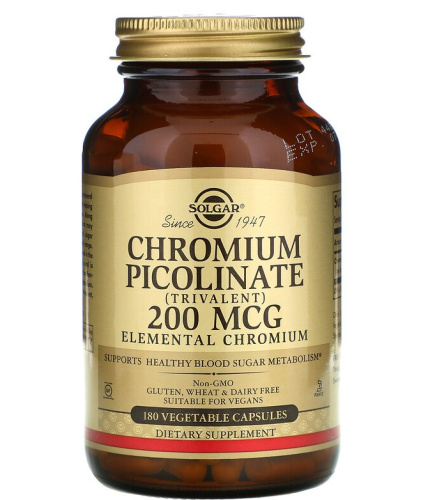 Chromium Picolinate 200 мкг (Пиколинат хрома) 180 растительных капсул (Solgar)