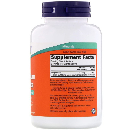 Magnesium Glycinate (Глицинат магния) 180 таблеток (Now Foods) фото 2