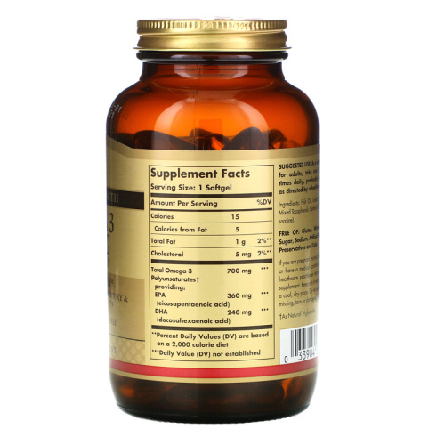 Double Strength Omega-3 700 мг with 600 mg EPA & DHA (Омега-3) 120 капсул (Solgar) *Срок 12.21 фото 2
