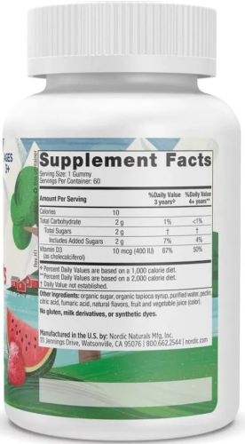 Kids Vitamin D3 (витамин D3 для детей от 3 лет) вкус арбуза 400 МЕ 60 жев табл (Nordic Naturals) фото 2