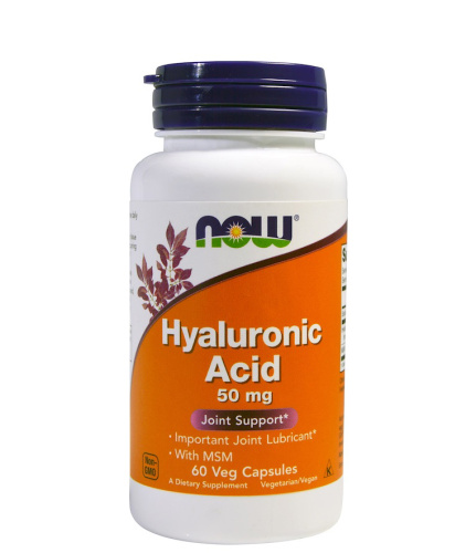 Hyaluronic Acid 50 мг with MSM (Гиалуроновая кислота c МСМ) 60 вег капсул (Now Foods)