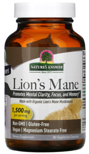 Lion's Mane 500 mg (Ежовик Гребенчатый 500 мг) 90 вегетарианских капсул (Nature's Answer) фото 3