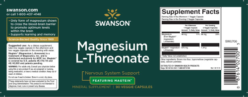 Magnesium L-Threonate 144 mg (Магний L-Треонат 144 мг) 90 вег капсул (Swanson) фото 3 Magnesium L-Threonate 144 mg (Магний L-Треонат 144 мг) 90 вег капсул (Swanson) фото 3
