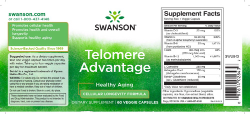 Telomere Advantage (Клеточное омоложение) 60 вег капсул (Swanson) фото 3