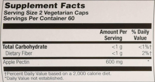 Apple Pectin 600 mg (Яблочный Пектин 600 мг) 120 вег капсул (KAL) фото 3