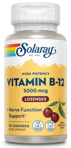 Vitamin B-12 5000 mcg (Витамин B-12 5000 мкг) 30 леденцов (Solaray)