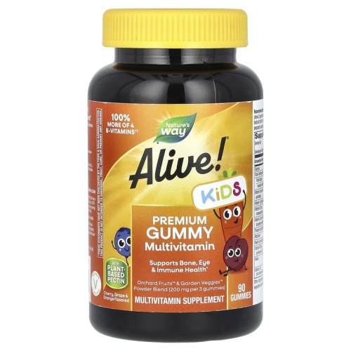 Alive! Kids (мультивитамины для детей) вишня, виноград и апельсин 90 мармеладок (Nature's Way)