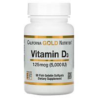 Vitamin D3 (Витамин D3) 125 мкг 5000 IU 90 капсул (California Gold Nutrition)