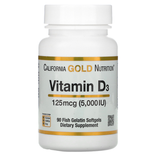 Vitamin D3 (Витамин D3) 125 мкг 5000 IU 90 капсул (California Gold Nutrition)