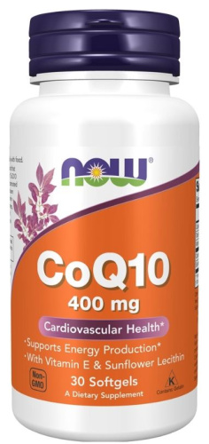CoQ10 400 мг With Vitamin E & Sunflower Lecithin 30 мягких капсул (Now Foods)