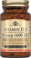 Vitamin D3 (Витамин Д3) 15 мкг (600 IU) 60 вегетарианских капсул (Solgar)