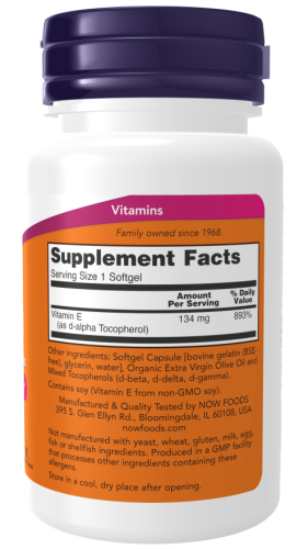 Vitamin E-200 with Mixed Tocopherols (Витамин Е смешанные токоферолы) 100 мягких капсул (Now Foods) фото 5