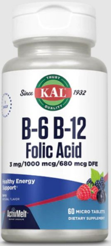 B-6 B-12 Folic Acid ActivMelt (Б-6 Б-12 Фолиевая кислота) 60 микро таблеток (KAL)