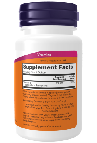 Vitamin E-400 with Mixed Tocopherols (Витамин Е смешанные токоферолы) 100 мягких капсул (Now Foods) фото 3