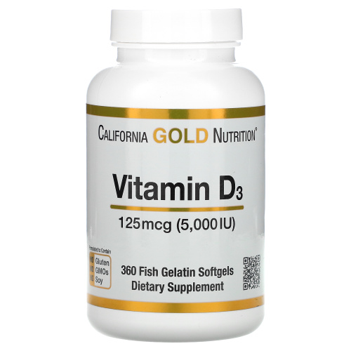 Vitamin D3 (Витамин D3) 125 мкг 5000 IU 360 капсул (California Gold Nutrition)