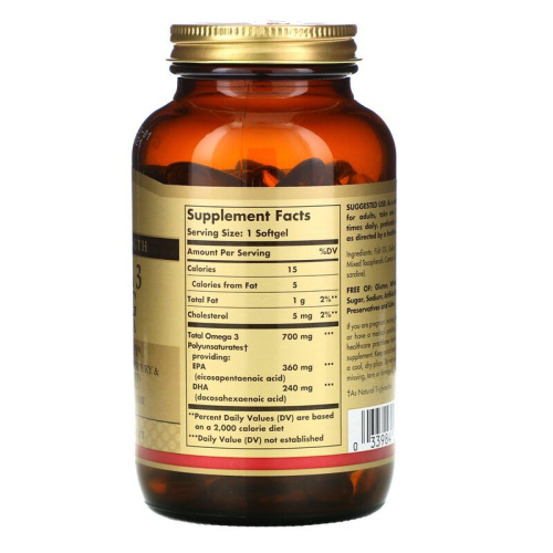 Double Strength Omega-3 700 мг with 600 mg EPA & DHA (Омега-3) 60 капсул (Solgar) фото 2