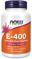 Vitamin E-400 d-alpha with Mixed Tocopherols plus Selenium (Витамин Е) 100 мягких капсул (Now Foods)