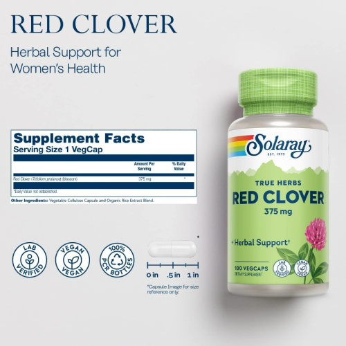 Red Clover 375 мг (красный клевер 375 мг) 100 вег капсул (Solaray) фото 5