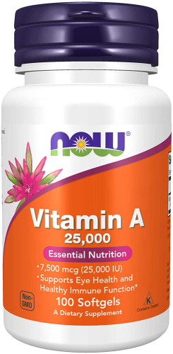 Vitamin A 25000 МЕ (Витамин А) 100 мягких капсул (Now Foods)