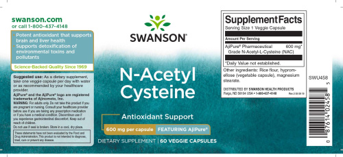 NAC N-Acetyl L-Cysteine AjiPure 600 mg (N-Ацетил L-Цистеин 600 мг) 60 вег. капсул (Swanson) фото 3