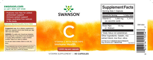 Vitamin C with Rose Hips 1000 mg (Витамин С с Шиповником) 90 капсул (Swanson) фото 3