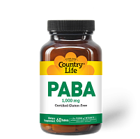 PABA 1000мг (пара-аминобензойная кислота) 60 таблеток (Country Life)